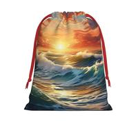 Paquete de bolsas de regalo reutilizables con estampado de paisaje de puesta de sol, bolsas de regalo de vacaciones para mujeres, Navidad, cumpleaños, bolsas con cordón