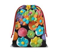 Paquete de bolsas de regalo reutilizables con estampado de pastel de flores de arco iris, bolsas de regalo de vacaciones para mujeres, Navidad, cumpleaños, bolsas con cordón