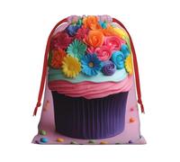 Paquete de bolsas de regalo reutilizables con estampado de pastel de flores de arco iris, bolsas de regalo de vacaciones para mujeres, Navidad, cumpleaños, bolsas con cordón