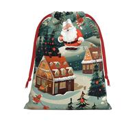 Paquete de bolsas de regalo reutilizables con estampado de pueblo de Navidad, bolsas de regalo para mujeres, Navidad, cumpleaños, bolsas con cordón