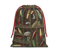 Paquete de bolsas de regalo reutilizables con estampado de señuelo de pesca, bolsas de regalo de vacaciones para mujeres, Navidad, cumpleaños, bolsas con cordón