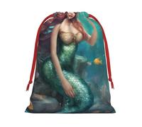 Paquete de bolsas de regalo reutilizables con estampado de sirena de cuento de hadas, bolsas de regalo para mujeres, Navidad, cumpleaños, bolsas con cordón