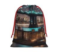 Paquete de bolsas de regalo reutilizables con estampado nocturno del puente de Manhattan, bolsas de regalo de vacaciones para mujeres, Navidad, cumpleaños, bolsas con cordón