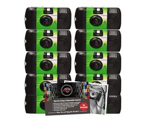 Paquete de cámara desechable con flash Quicksnap de 27 Exp de Fujifilm, paquete de 10 unidades y tarjeta de consejos de fotografía Clikoze