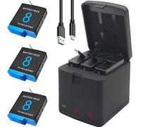 Paquete de cargador de batería para GoPro Hero 8, 7, 6, 5, negro, paquete de 3 baterías recargables Enduro de repuesto para Go Pro Hero8 Hero7 Hero6 Hero5 Black 2018 con funda de carga triple portátil