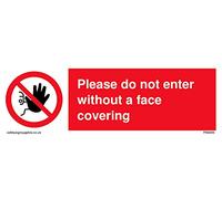 Paquete de cinco - cartel con texto en inglés «Please do not enter without a face covering» (150 x 50 mm)