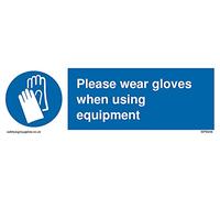 Paquete de cinco - Por favor, usa guantes cuando utilices equipo guantes de protección obligatorios símbolo signo - 150 x 50 mm - L1.