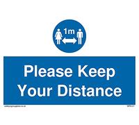 Paquete de cinco - Señal de distancia social de 1 m con texto en inglés «Please keep your distance», 150 x 100 mm, A6L