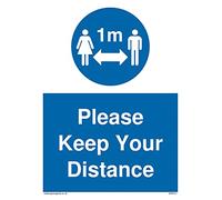 Paquete de cinco signos de distancia social con símbolo de 1 m con Please keep your distance - 150 x 200 mm - A5P