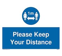 Paquete de cinco signos de distancia social con símbolo de 1 m con Please keep your distance - 200 x 150 mm - A5L