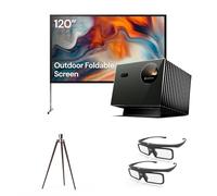 Paquete de Cine al Aire Libre Valerion：Proyector láser Triple Valerion VisionMaster Pro2 4K + Pantalla de 120" para Exteriores + trípode de Nogal + Gafas 3D