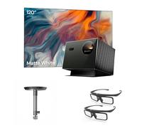 Paquete de Cine en casa Valerion：Proyector láser Triple Valerion VisionMaster Pro2 4K + Pantalla Blanca Mate de 120 "+ Soporte de Techo + Gafas 3D