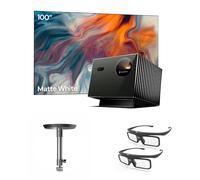 Paquete de Cine en casa Valerion：Proyector láser Triple Valerion VisionMaster Pro2 4K + Pantalla Blanca Mate de 100 "+ Soporte de Techo + Gafas 3D