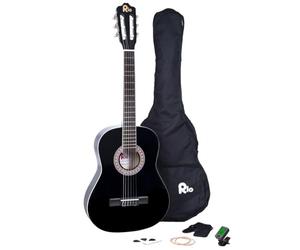 Paquete de cuerdas de nailon para guitarra clásica de tamaño completo 4/4, incluye funda, correa, púa, afinador y DVD para aprender a tocar la guitarra