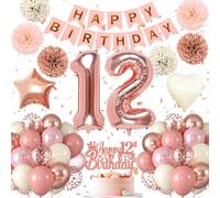 Paquete de decoración para el 12.º cumpleaños, decoración para el 12.º cumpleaños de una niña, globos de aire para el 12.º cumpleaños, guirnalda de feliz cumpleaños, color oro rosa y rosa, decoración