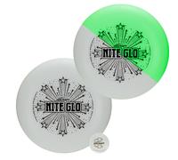 Paquete de dos discos voladores Nite Glo Ultrastar: brillo de alta visibilidad para juegos nocturnos, sensibles a la luz ultravioleta, 175 gramos