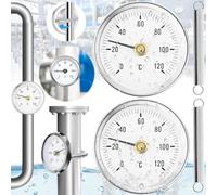Paquete de dos termómetros de tubo de acero inoxidable para medición de temperatura de tubería de calefacción con escala transparente y componentes de hierro galvanizado para mayor durabilidad