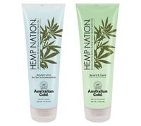 Paquete de ducha de la nacin de camo de oro australiano - Lavado corporal de sal marina y sndalo (8 fl oz) y exfoliante de agave y lima (8 fl oz)