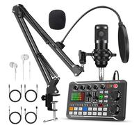 Paquete de equipo de podcast F998+BM800, estudio de grabación de micrófono de condensador, kit de inicio de micrófono de podcast de transmisión con cambiador de voz, interfaz de audio de tarjeta de