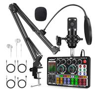 Paquete de equipo de podcast F999+BM800, estudio de grabación de micrófono de condensador, kit de inicio de micrófono de podcast de transmisión con cambiador de voz, interfaz de audio de tarjeta de