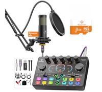 Paquete de equipo de podcast, mezclador con micrófono dinámico XLR, tarjeta TF, sonido envolvente, adecuado para streaming/TikTok/YouTube, compatible con teléfonos móviles, PC, cámara RS2