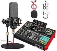 Paquete de equipo de podcast mezclador de audio con micrófono condensador de estudio P10 de 48 V, interfaz de audio, tarjeta de sonido, cambiador de voz para grabación de PC, juegos, transmisión en