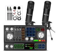 Paquete de equipo de podcast, mezclador de sonido todo en uno con micrófono de 3.5 mm, cambiador de voz, interfaz de audio, mezclador de audio para transmisión en vivo, juegos, grabación, canto, PC,