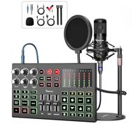 Paquete de equipo de podcast, micrófono condensador de 48 V con interfaz de audio de transmisión para grabación de podcast, transmisión, juegos, placa de sonido con cambio de voz, denoise PC