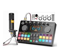 Paquete de equipo de podcast, micrófono dinámico XLR con tarjeta de sonido, cambio de voz, para cantar, grabar, transmitir teléfono PC