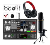 Paquete de equipo de podcast, panel de aleación de aluminio con micrófono condensador de estudio, mezclador de sonido, interfaz de audio de transmisión, efecto de sonido DIY para PC, portátil,