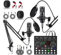 Paquete de equipo de podcast para 2, cambiador de voz V8s DJ Mixer con micrófono de podcast BM-800, micrófono condensador de estudio perfecto para podcasting, grabación, canto, transmisión y juegos
