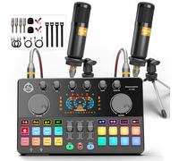 Paquete de equipo de podcast para 2 personas, interfaz de audio con 2 micrófonos dinámicos para transmisión en vivo