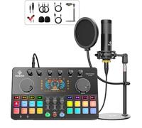 Paquete de equipo de podcast todo en uno con micrófono condensador dual XLR-3.5 con micrófono Pop Filter Equipo de audio para transmisión en vivo/grabación, juegos en línea para teléfono/portátil/PC
