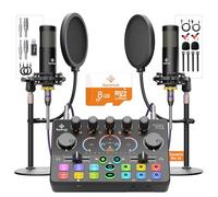 Paquete de equipos de podcast para 2, con micrófono dinámico XLR, tarjeta TF, sonido envolvente, adecuado para transmisión en vivo/TikTok/YouTube, compatible con iOS, Android, PC, cámara RS2