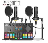 Paquete de equipos de podcast para 2 con micrófonos condensadores dobles XLR-3.5 con filtros pop de micrófono, equipo de audio para transmisión en vivo/grabación, juegos en línea para teléfono