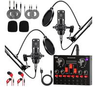 Paquete de equipos de podcast para 2, interfaz de audio con micrófono cardioide BM800 para jugadores y mezclador de DJ todo en uno, perfecto para transmisión en vivo, canto, YouTube