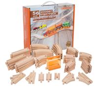 Paquete de expansin de la va del tren de madera de 56 piezas con el ferrocarril de madera compatible con el tnel Brio Chuggington Imaginarium esta