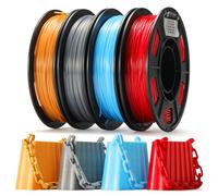 Paquete de filamentos de TPU de seda SainSmart, filamento flexible de TPU 95A para impresora 3D, 1,75 mm, superficie de seda brillante, paquete de 4 x 250 g, dorado, plateado oscuro, azul y rojo