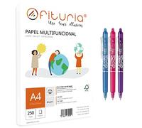 Paquete de folios A4 de 80gr con 250 Hojas Blancas, Papel Multifuncional Uso Escolar y Entornos Laborales. Ideal con impresoras láser o de inyección+ 3 Pilot Frixion(azul/rojo/verde) - Ofituria