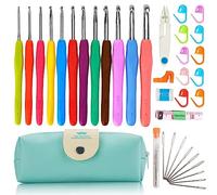 Paquete de ganchos de ganchillo con 37 piezas, incluyendo ganchos coloridos y asas de aluminio, ideal para manualidades y proyectos