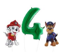 Paquete de globos de aluminio Toyland Chase & Marshall Paw Patrol - 2 globos de personajes de 32"" y 1 globo numιrico de 40"" - Decoraciones para f