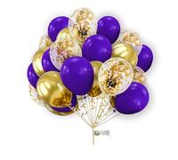 Paquete de globos morados y dorados, 30 globos de color morado oscuro y dorado metálico (10 pulgadas) para fiestas de cumpleaños, decoraciones de despedida de soltera