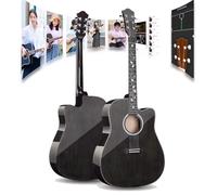 Paquete de guitarra acústica para principiantes de 41 pulgadas, tamaño completo con bolsa, correa, afinador, cuerdas, púas, cejilla, soporte, kit de inicio para adultos y estudiantes