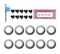 Paquete de insertos de carburo de 10 piezas redondas de 16 mm con tornillos y llave, ángulo de corte de 30 grados para reemplazo de herramientas de torneado de madera y aplicaciones de ahuecado