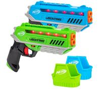 Paquete de juego de laser tag Nerf Laser Strike para 2 jugadores con 2 lanzadores de 300 pies de alcance y 2 fundas. Juegos arcade para jugar en