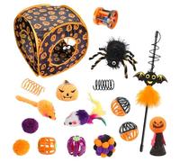 Paquete de juguetes para gatos - Cubo de calabaza de Halloween, juguetes de hierba gatera, túnel de juego interactivo para gatos, juguetes divertidos para gatitos para mascotas pequeñas, perfecto para