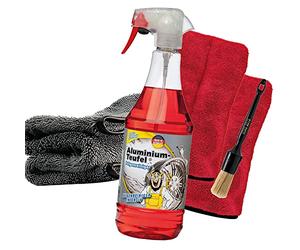 Paquete de limpieza de llantas: Tuga Chemie Aluminium-Teufel Felgenreiniger 1 litro + Nuke Guys Felgenpinsel + 2x Nuke Guys Precision Guys + detailmate Trockentuch 1000GSM