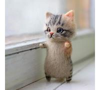 Paquete de material de fieltro de lana de gato sin terminar para fieltro de aguja con tela y piezas de PVC para crear kit de manualidades de muñeca de fieltro hecho a mano (punto)