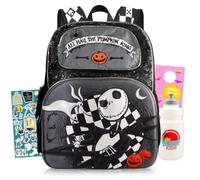 Paquete de mochila escolar de Nightmare Before Christmas con bolsa de | Mochila escolar grande y duradera Jack Skellington con bolsillo frontal con cremallera y botella de agua, calcomanías