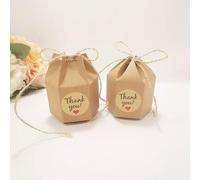 Paquete de papel kraft marrón blanco, 50 unidades, linterna hexagonal, caja de caramelos, regalo y regalos para boda, Navidad, fiesta de San Valentín, suministros (A-Stickerand rope1,9x11cm)